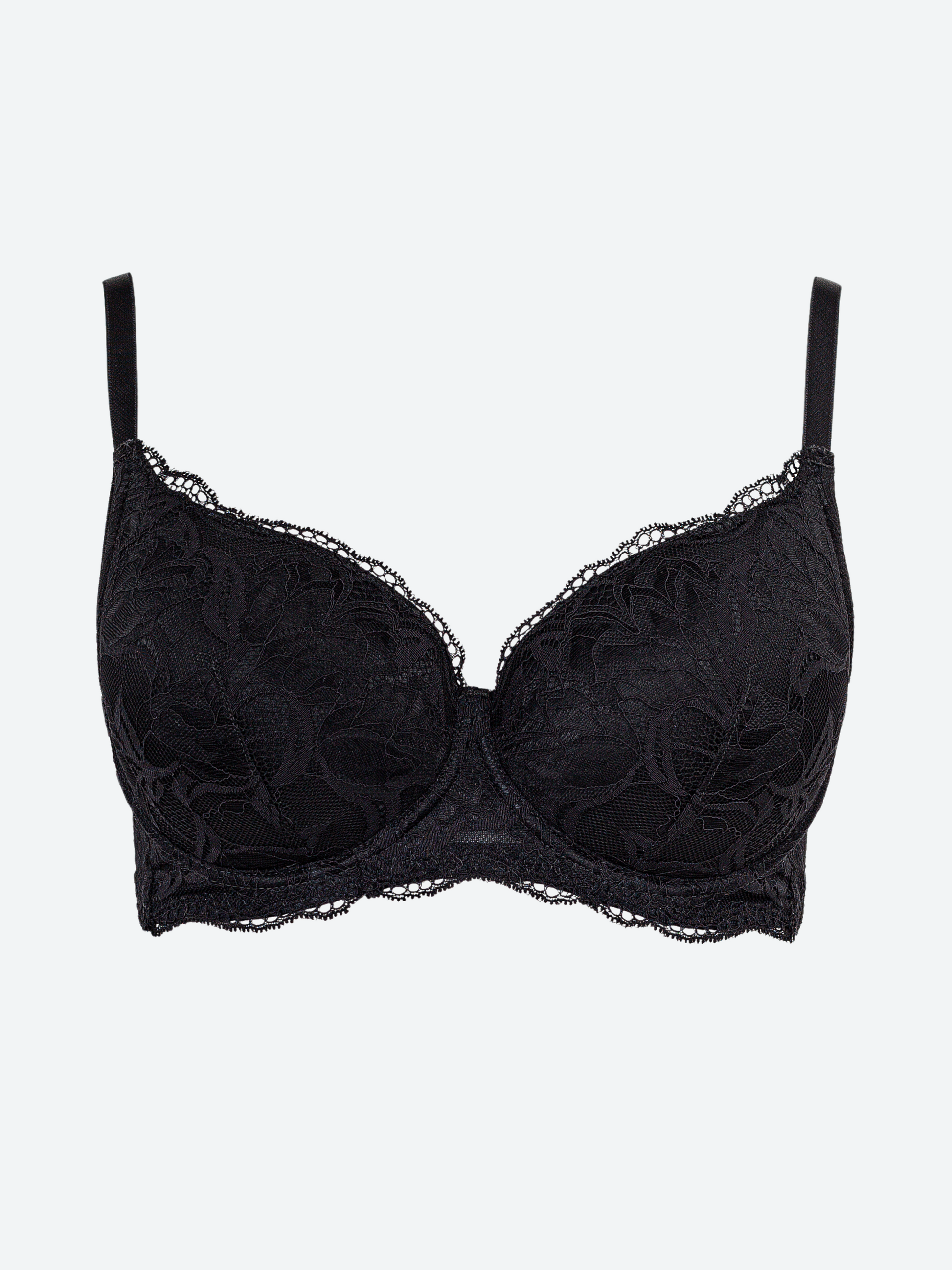 Reggiseno imbottito nero con ferretto e pizzo jacquardtronic.