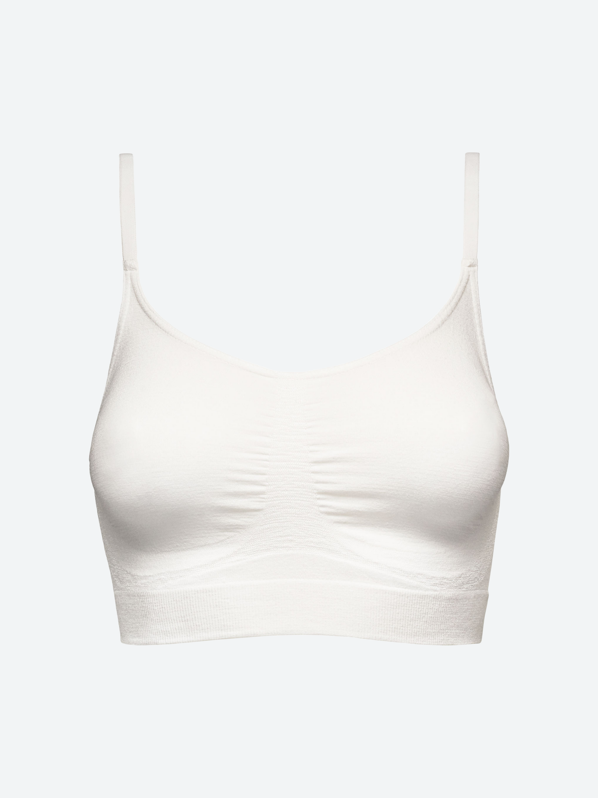 Bralette bianca in fibra di bamboo con spalline regolabili e effetto shape.