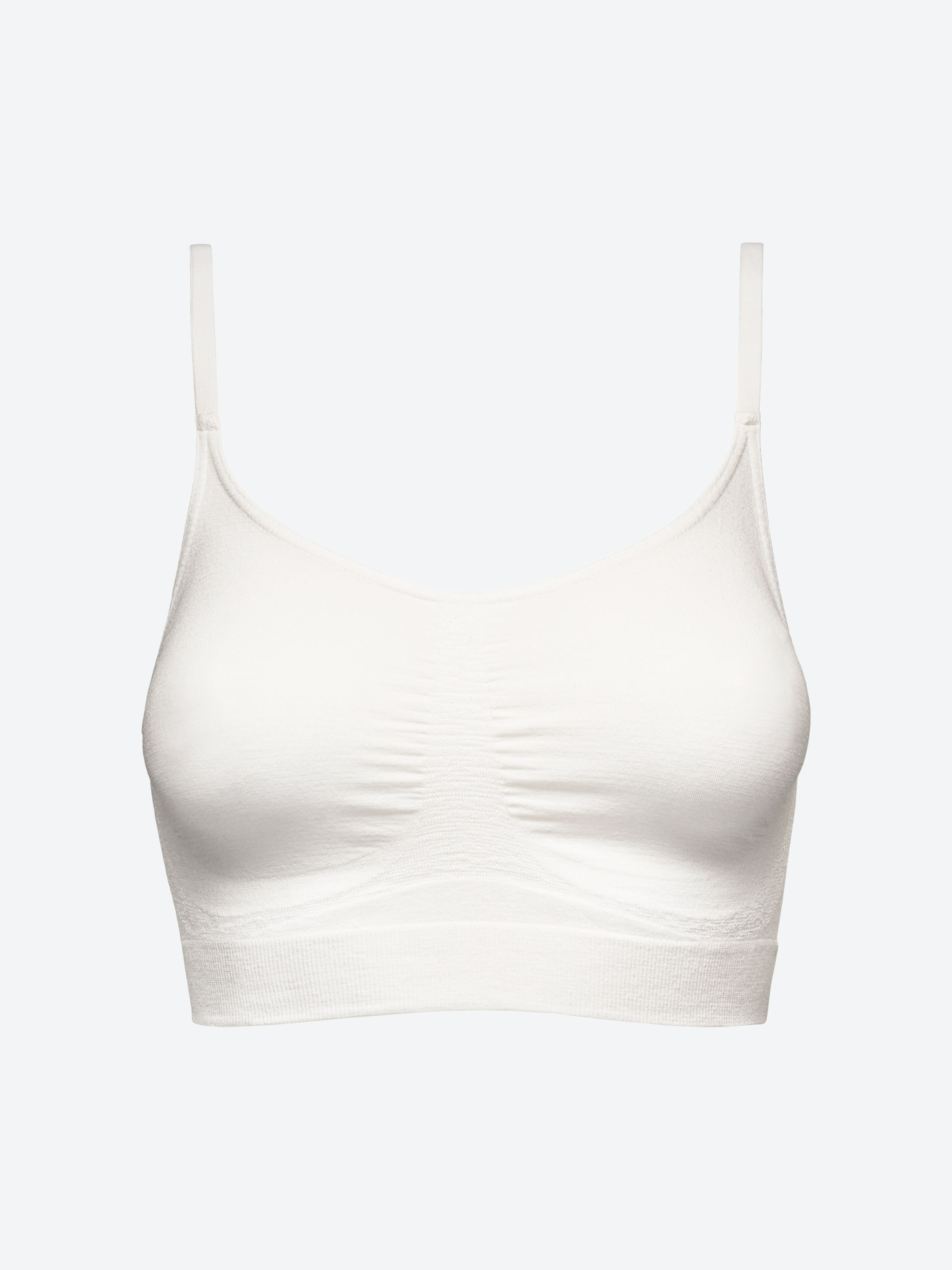Bralette bianca in fibra di bamboo con spalline regolabili e effetto shape.