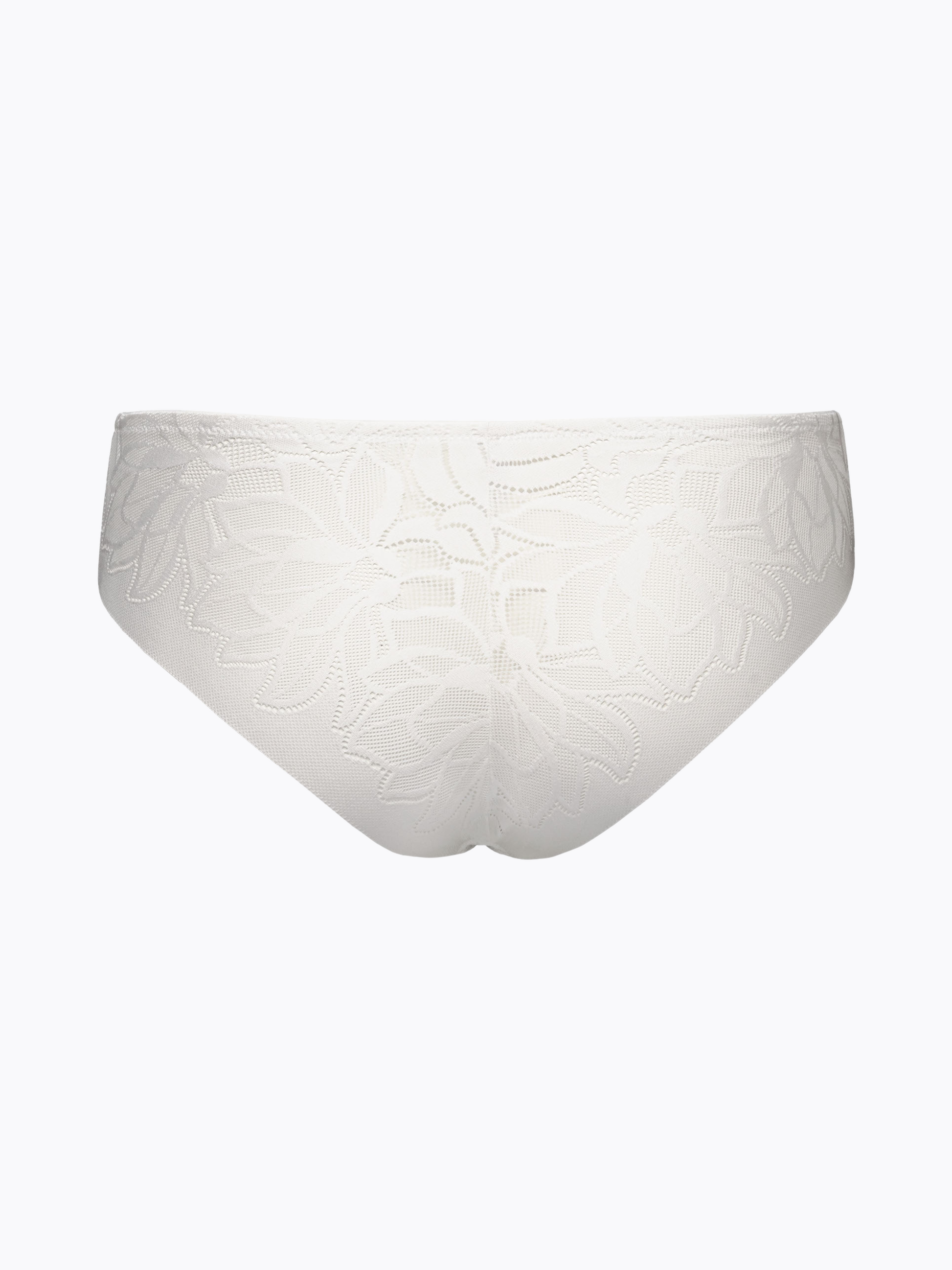 Slip bianco in tessuto jacquard floreale, taglio vivo sul retro.