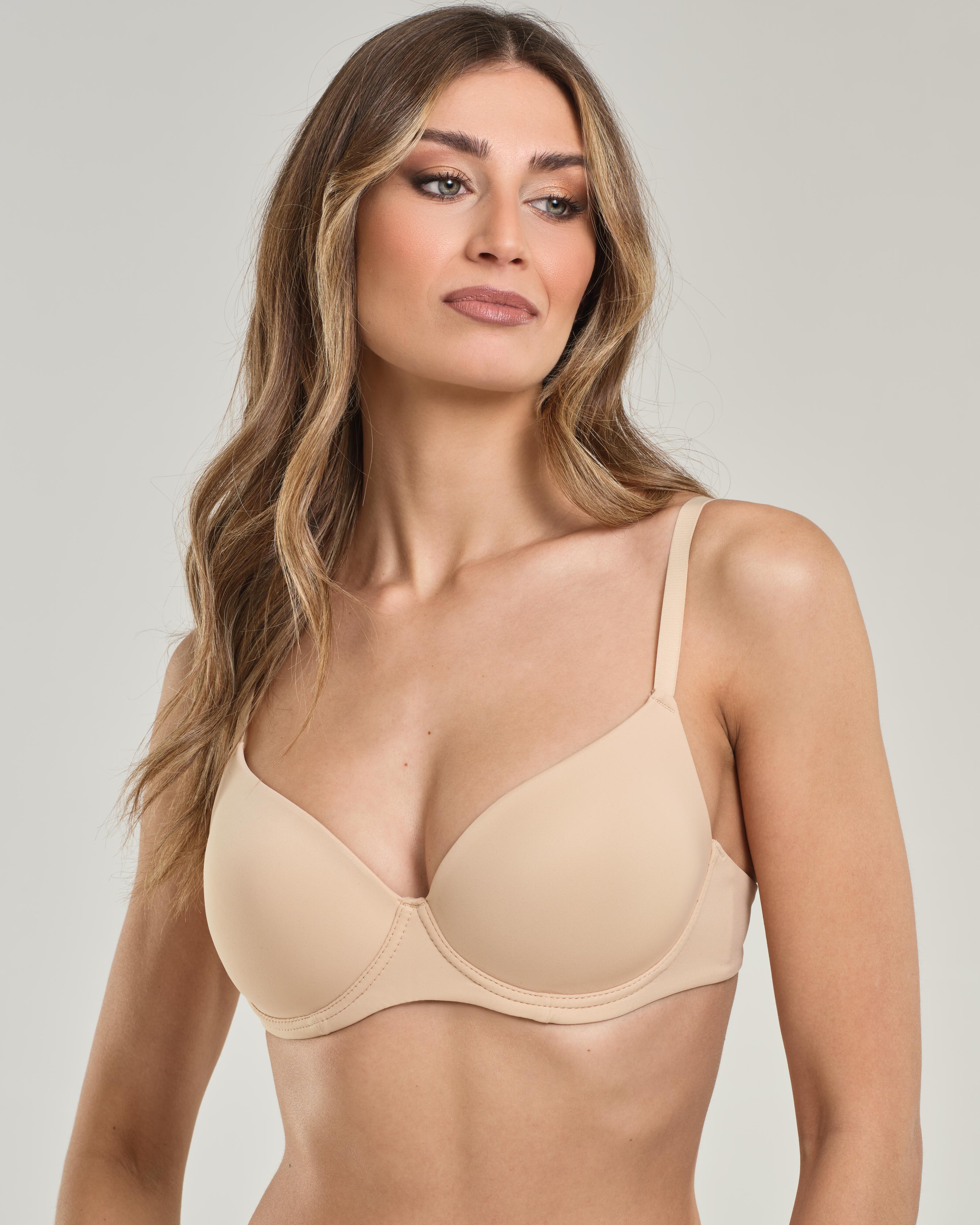 Reggiseno a balconcino con ferretto e coppa imbottita graduata, in microfibra elasticizzata - Coppa B
