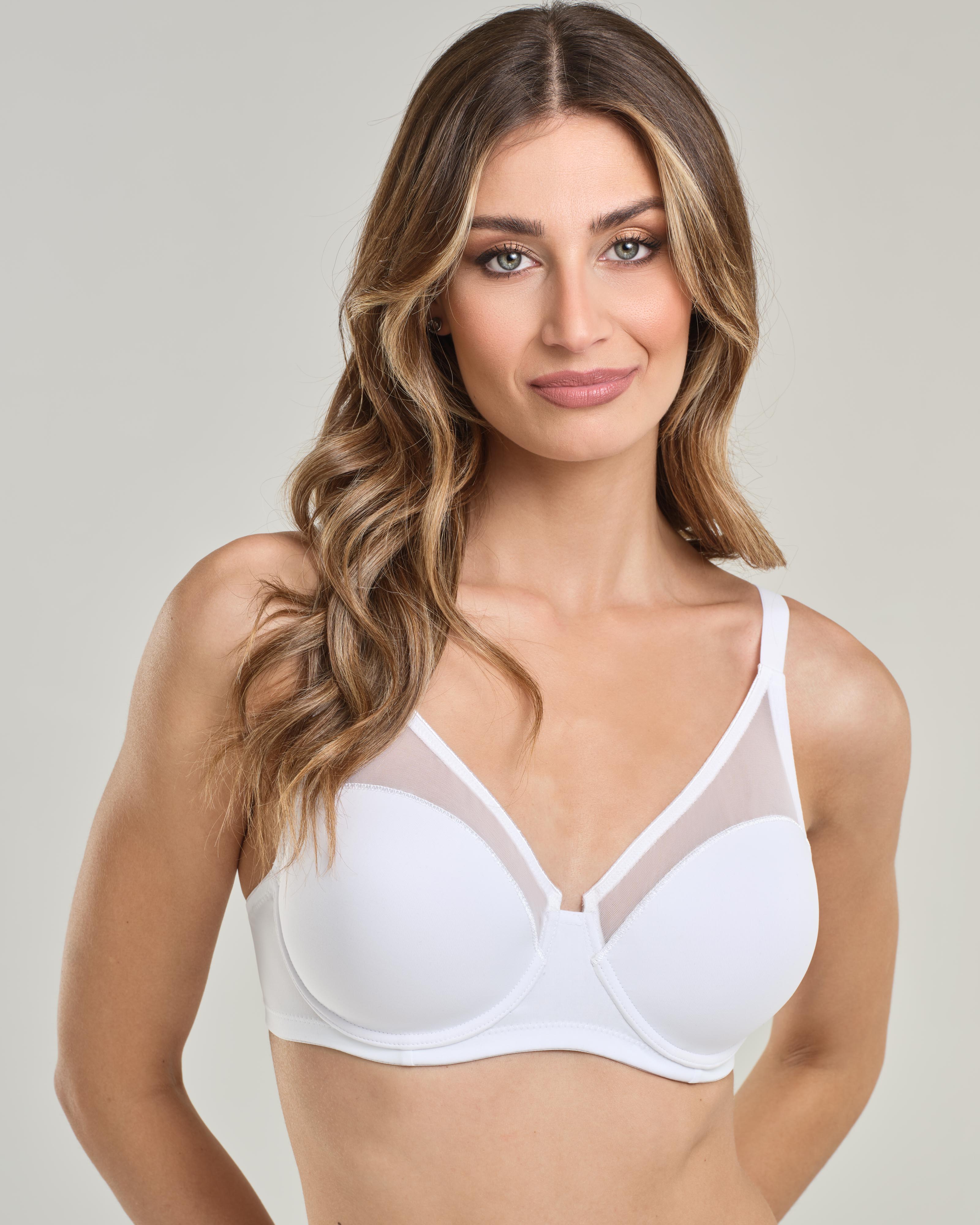 Reggiseno in microfibra elasticizzata con ferretto, coppe imbottite e inserti in tulle - Coppa B