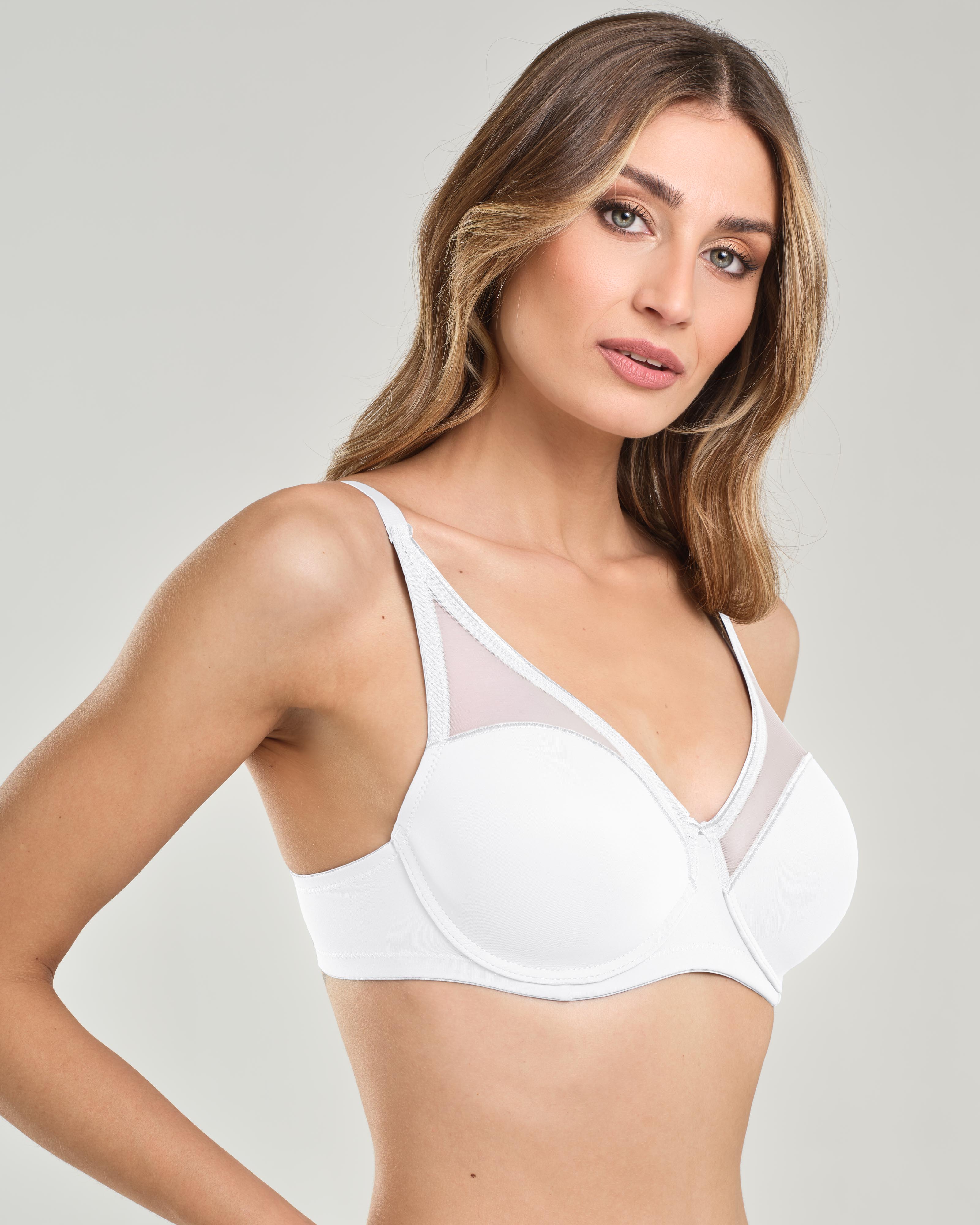 Reggiseno in microfibra elasticizzata con ferretto, coppe imbottite e inserti in tulle - Coppa B