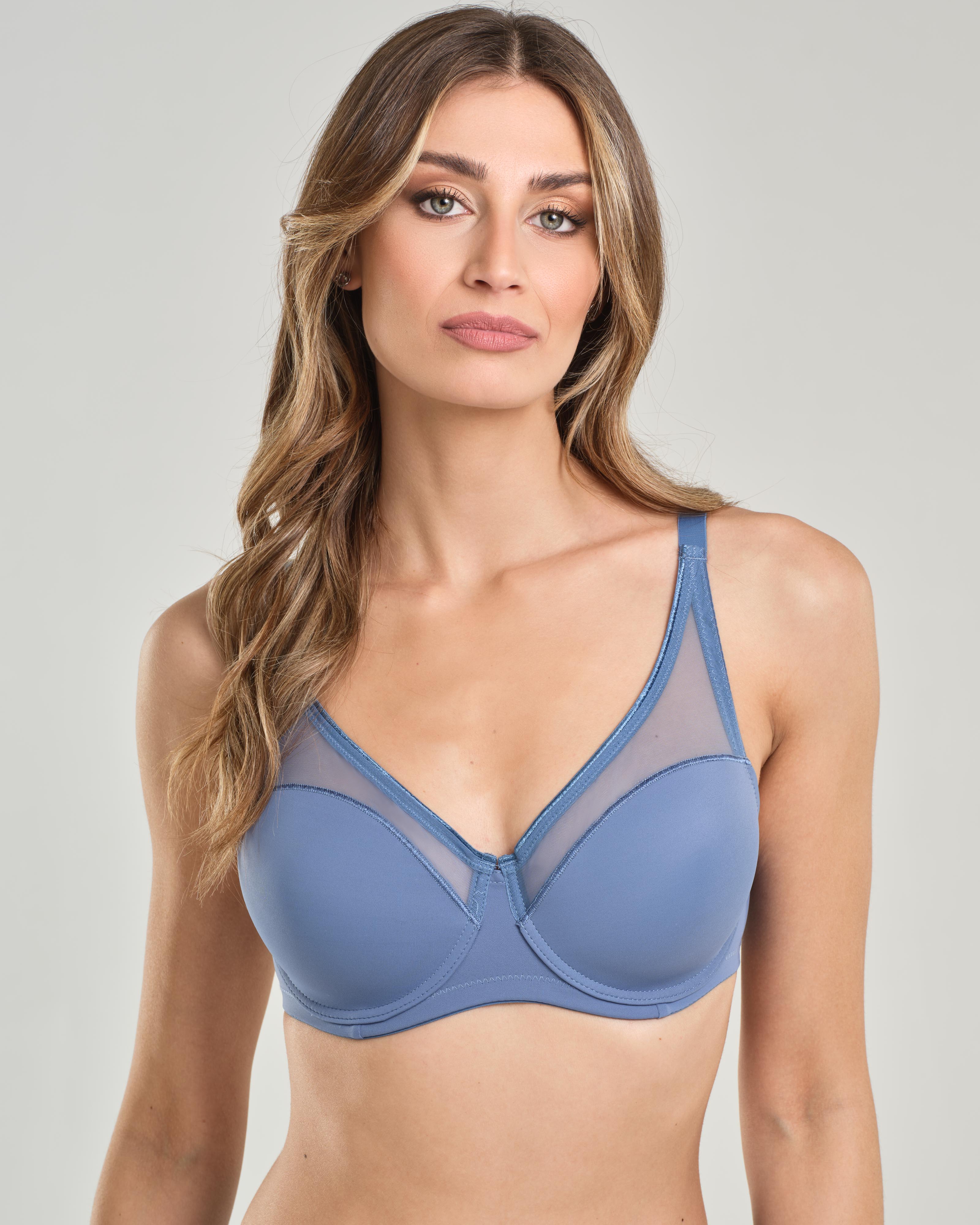 Reggiseno in microfibra elasticizzata con ferretto, coppe imbottite e inserti in tulle - Coppa B