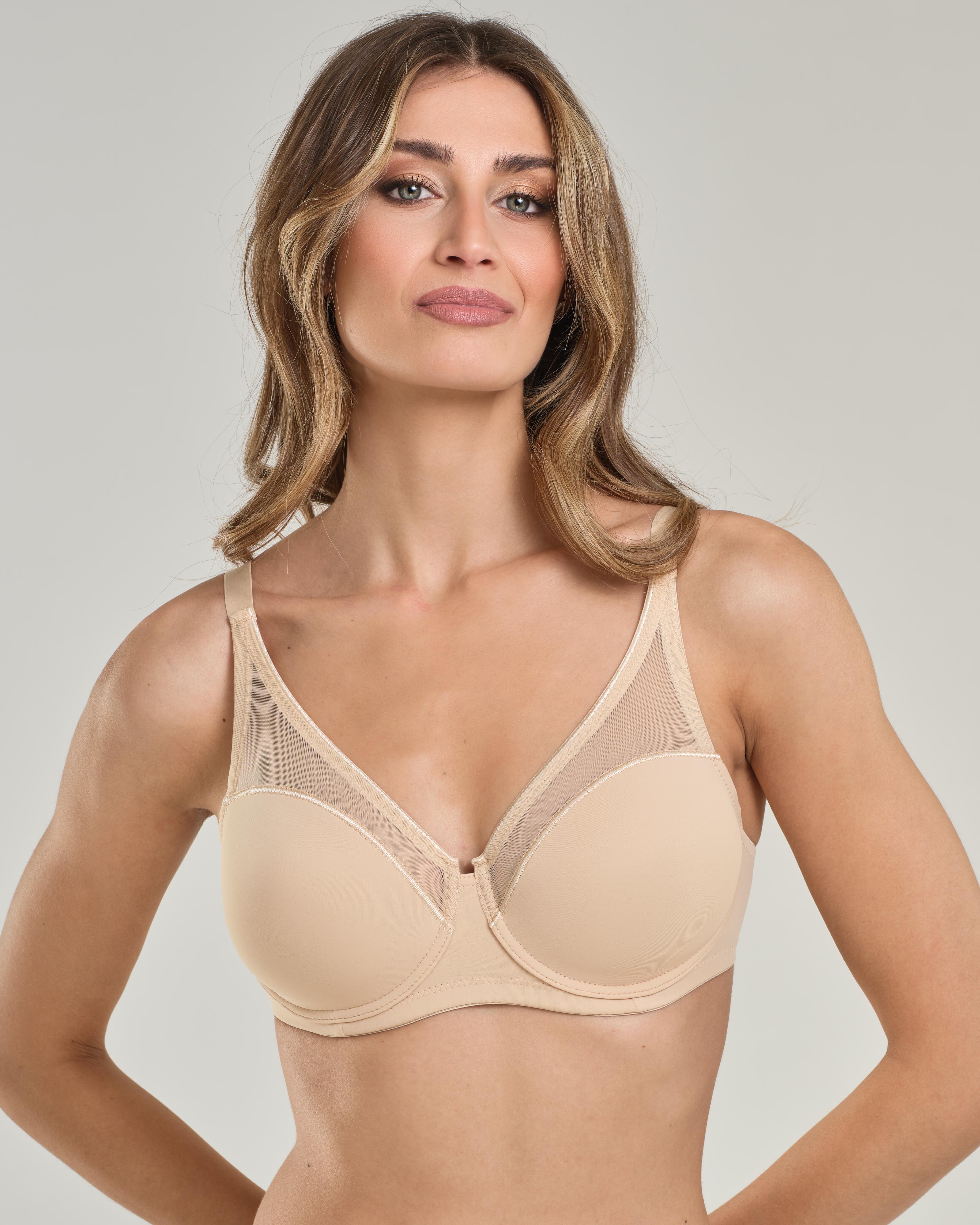 Reggiseno in microfibra elasticizzata con ferretto, coppe imbottite e inserti in tulle - Coppa B