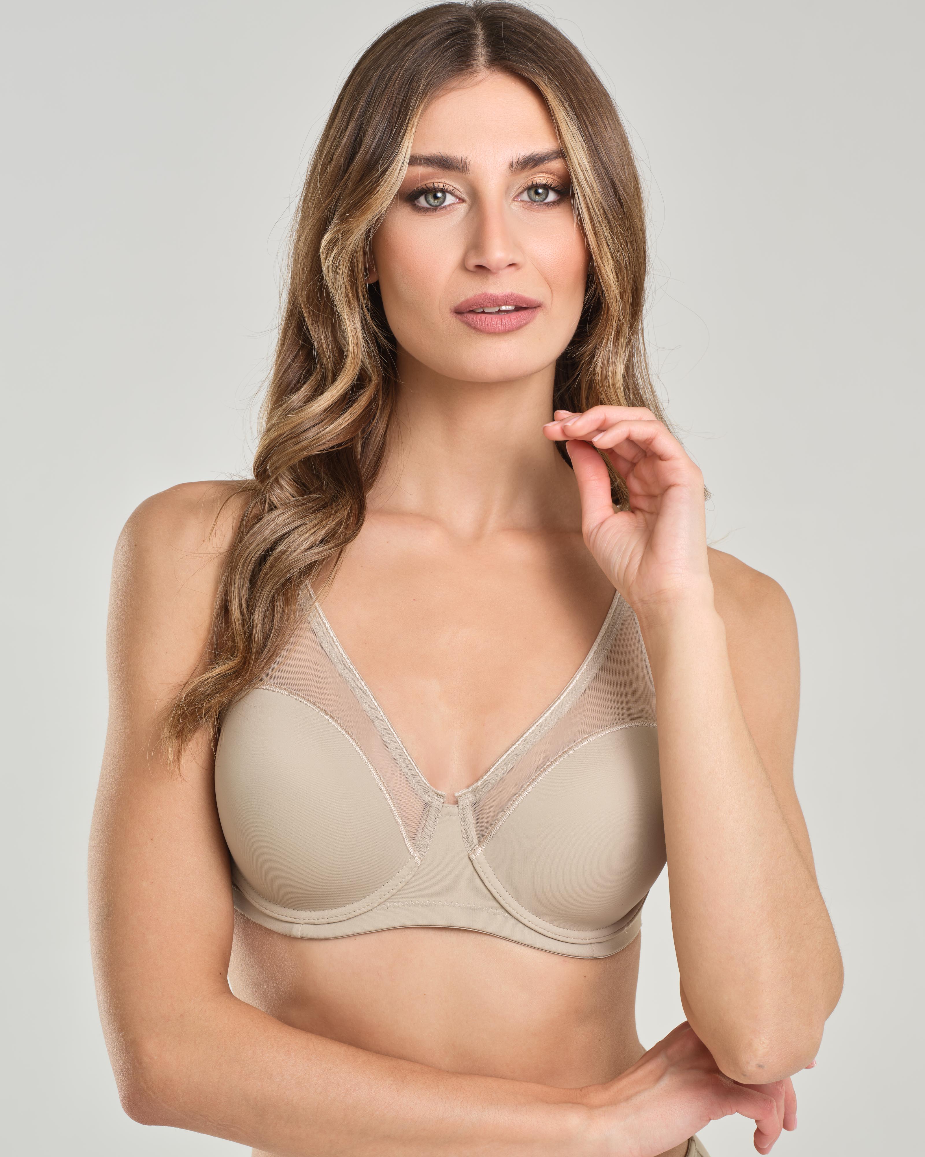 Reggiseno in microfibra elasticizzata con ferretto, coppe imbottite e inserti in tulle - Coppa B
