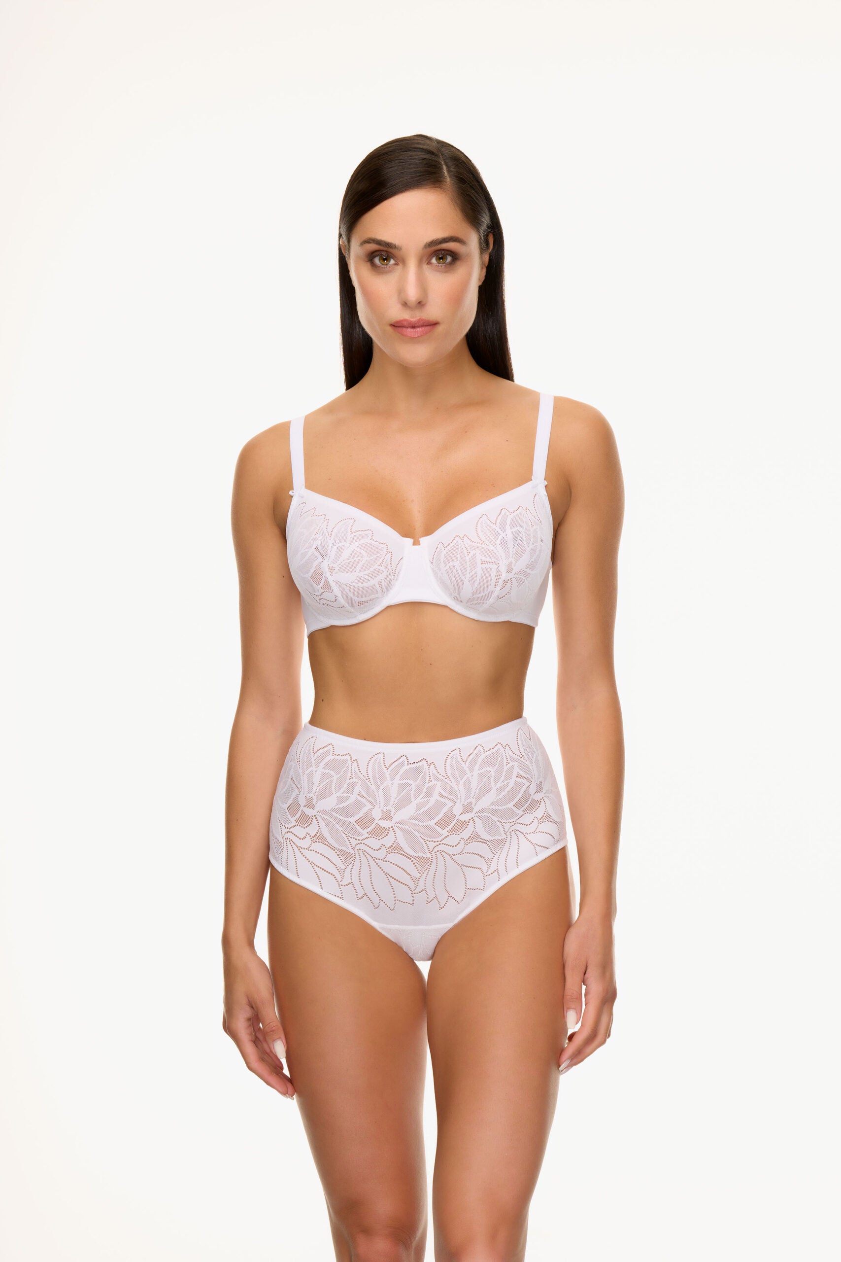 Reggiseno bianco con ferretto in microfibra e jacquard floreale.