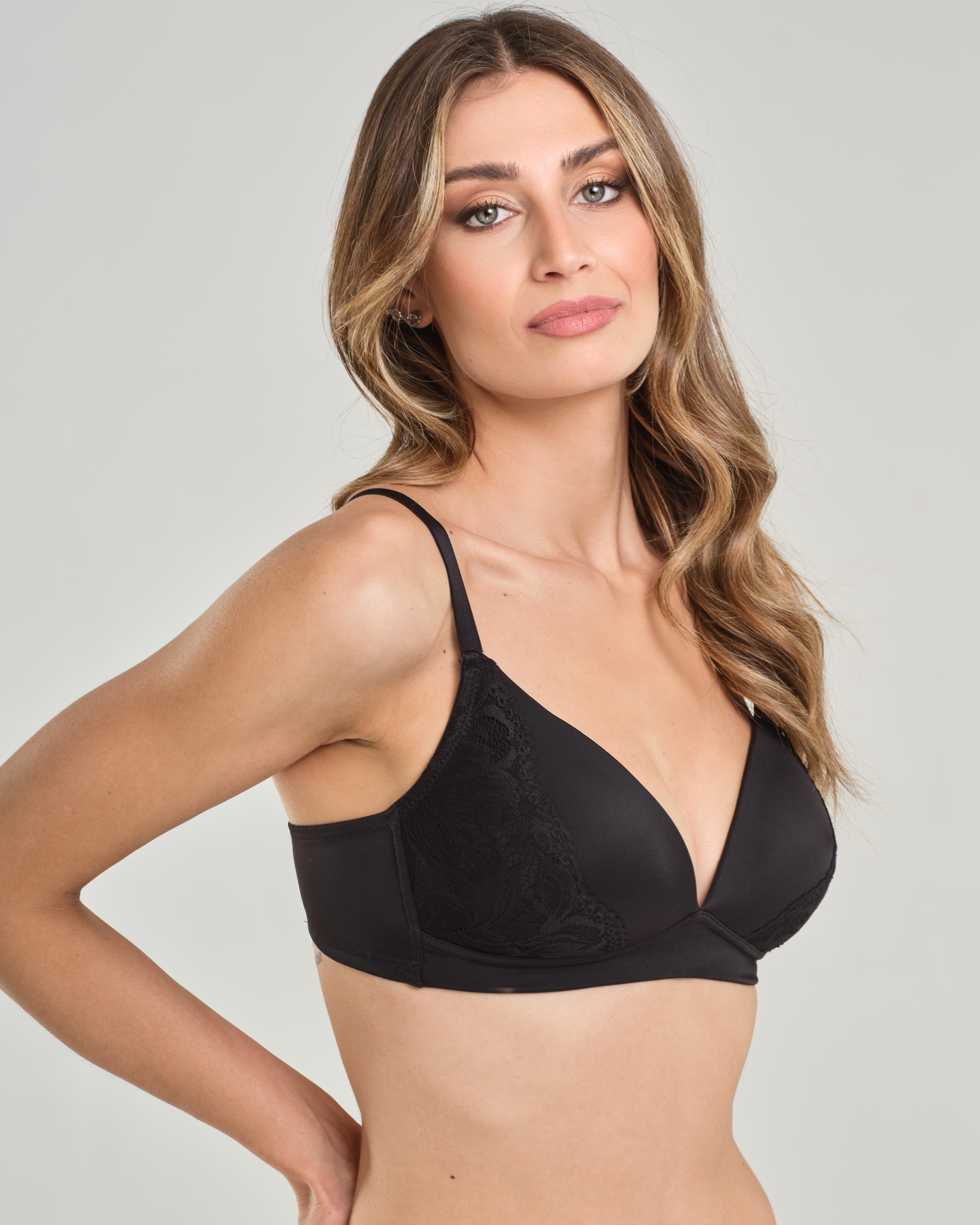 Reggiseno a triangolo senza ferretto e coppa imbottita, inserti in pizzo elastico jacquardtronic - Coppa B