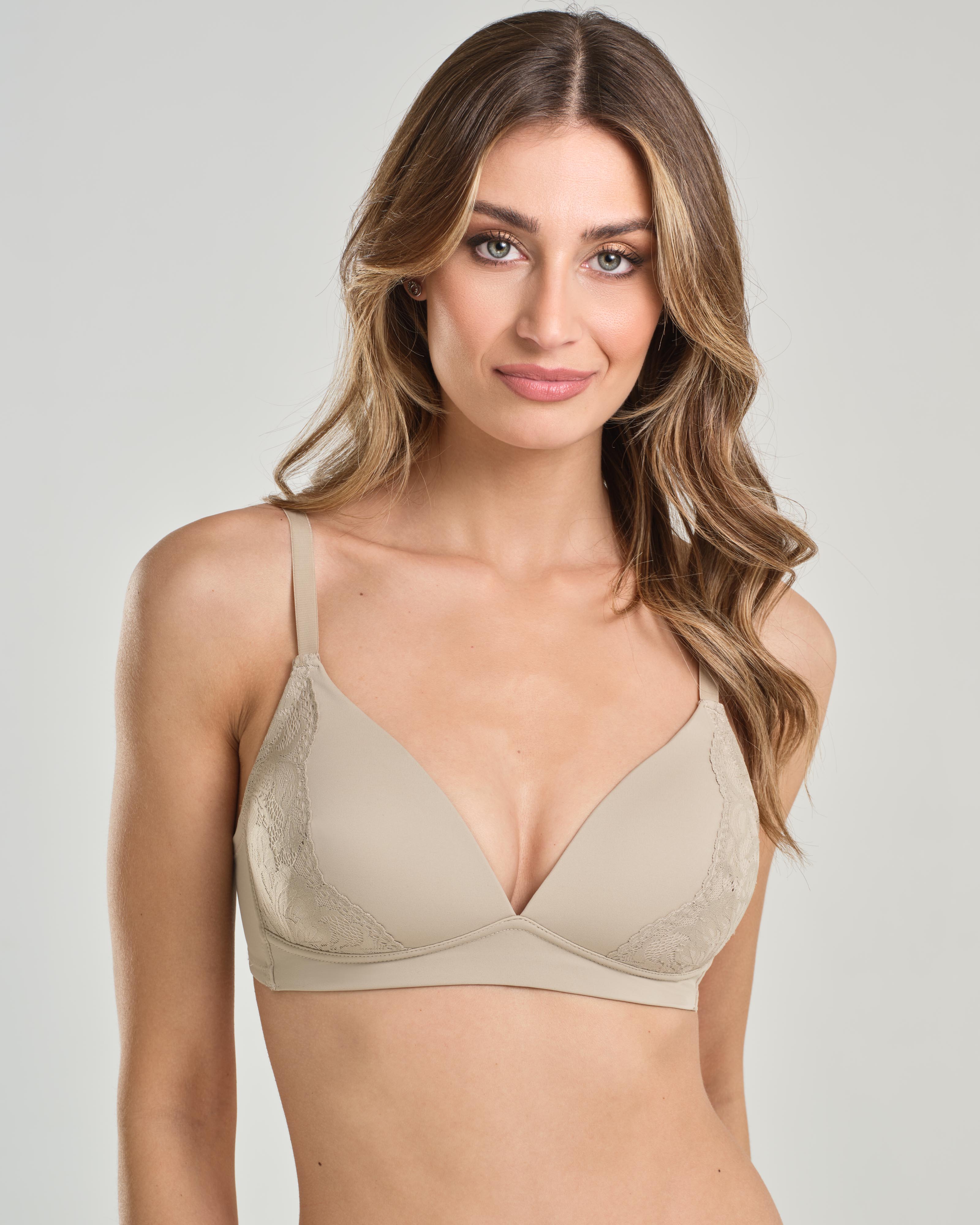 Reggiseno a triangolo senza ferretto e coppa imbottita, inserti in pizzo elastico jacquardtronic - Coppa B