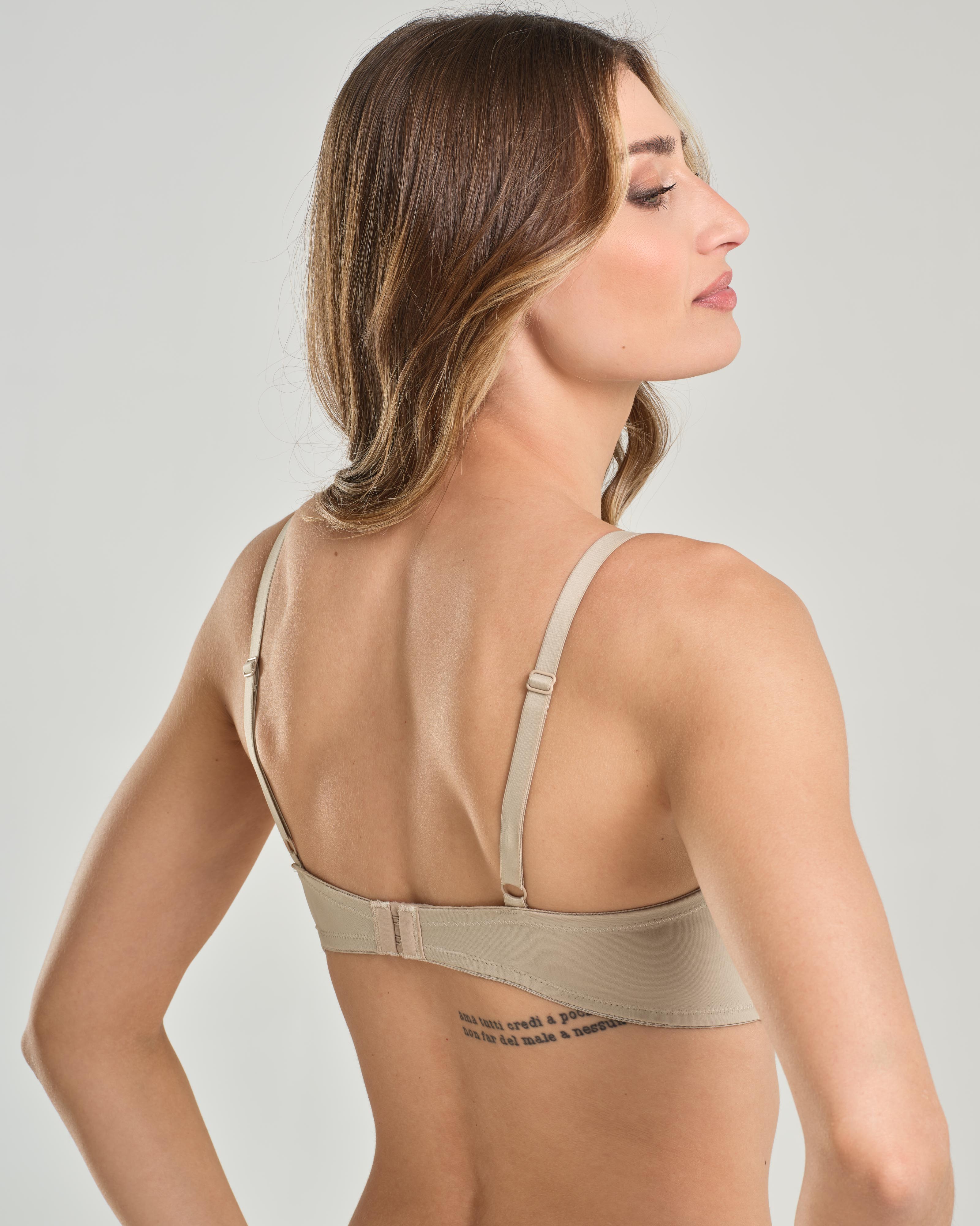 Reggiseno a triangolo senza ferretto e coppa imbottita, inserti in pizzo elastico jacquardtronic - Coppa B