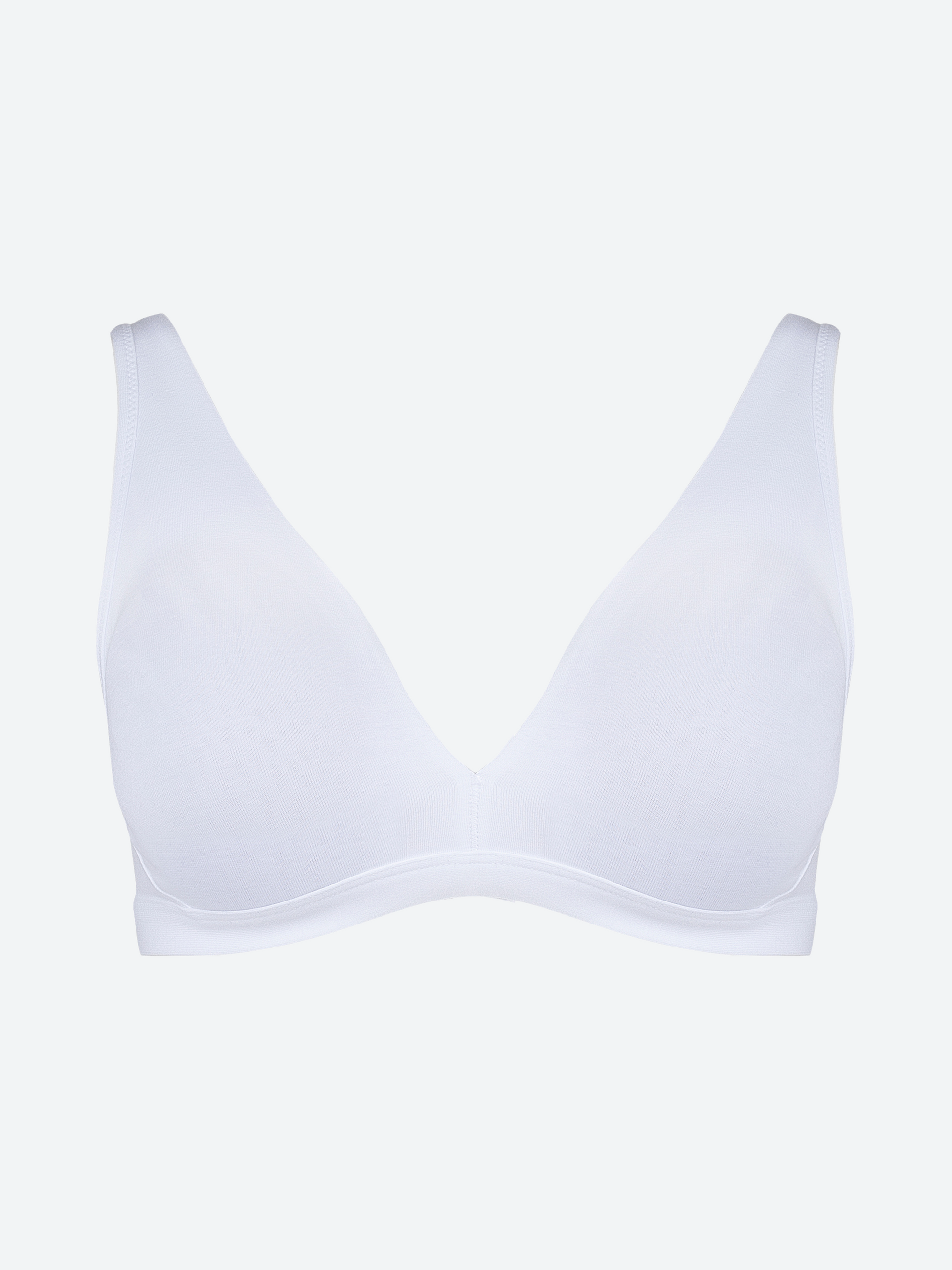 Reggiseno bianco in cotone elasticizzato con coppe preformate, modello vela.