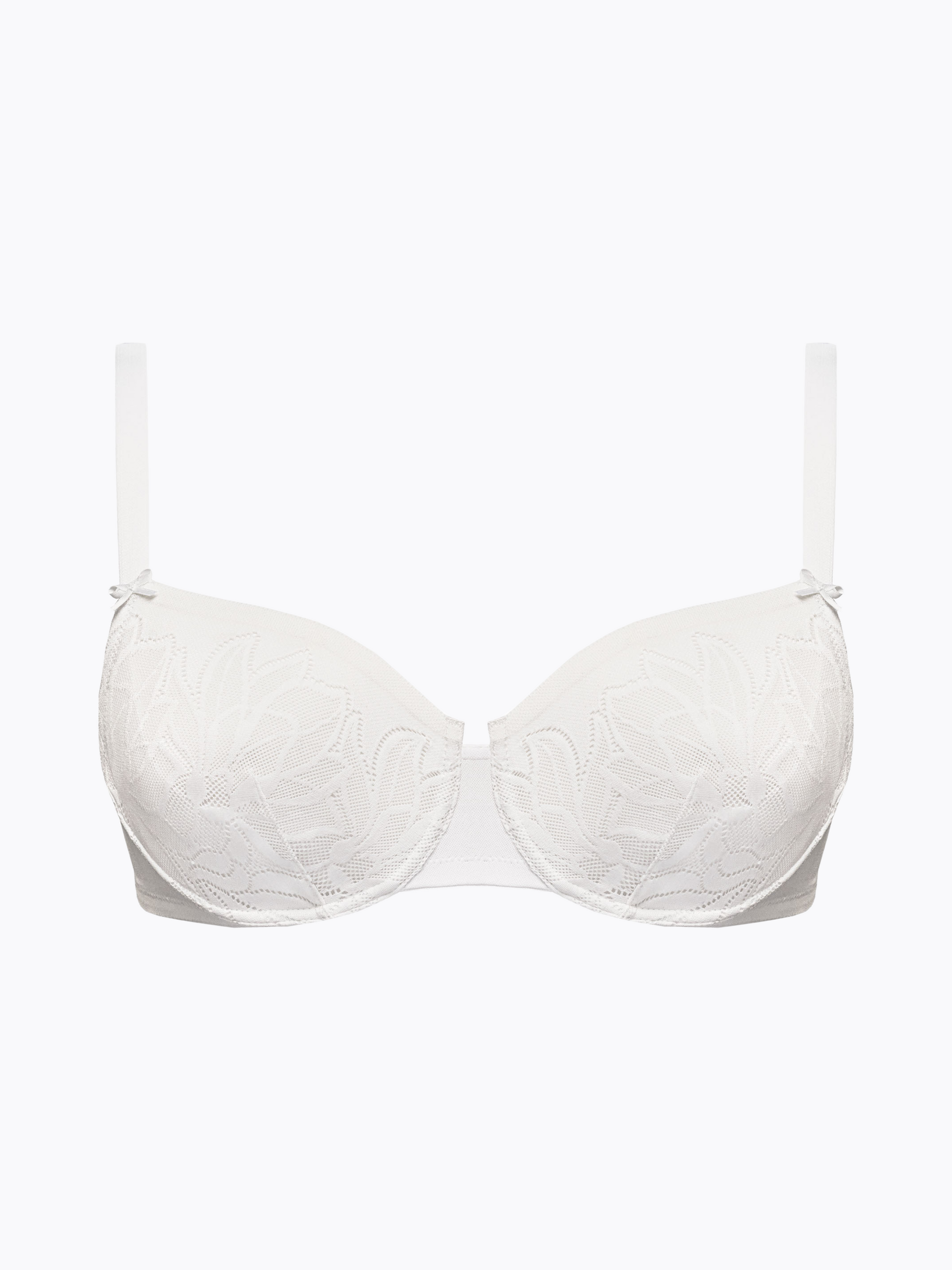 Reggiseno bianco con ferretto, microfibra e jacquard floreale.