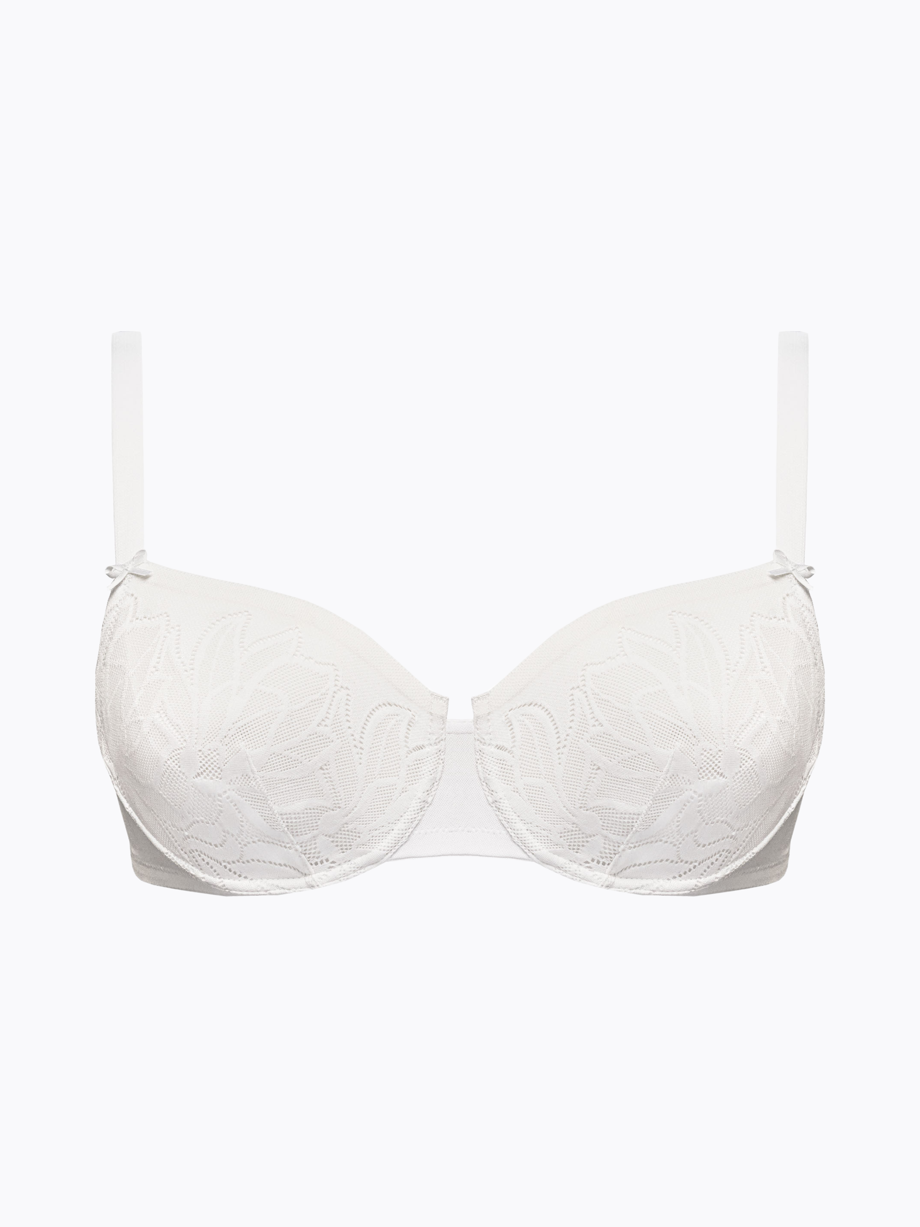 Reggiseno bianco con ferretto, microfibra e jacquard floreale.